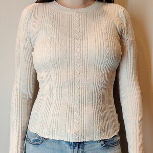 American Eagle Thermal Cable Knit Cream/White Sweater Medium